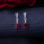 Emerald Cut Red Stone Glamorous Earrings